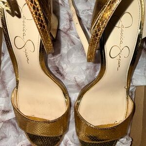 Jessica Simpson Metallic Gold Snakeskin Heels